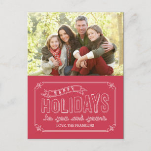 Doodled Banner Holiday Photo Card Postcard