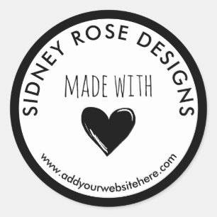 Doodled Black Heart Made With Love Classic Round Sticker