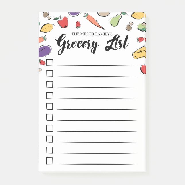 Doodled Checkbox Grocery List Post-it Notes (Front)