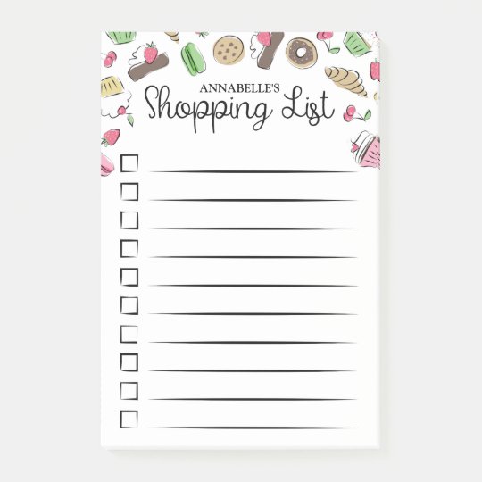 Doodled Desserts Checkbox Shopping List Post-it Notes