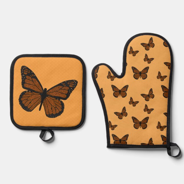 Doodled Monarch Oven Mitt & Pot Holder Set (Front)