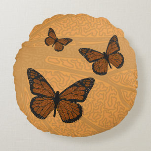 Doodled Monarch Round Pillow