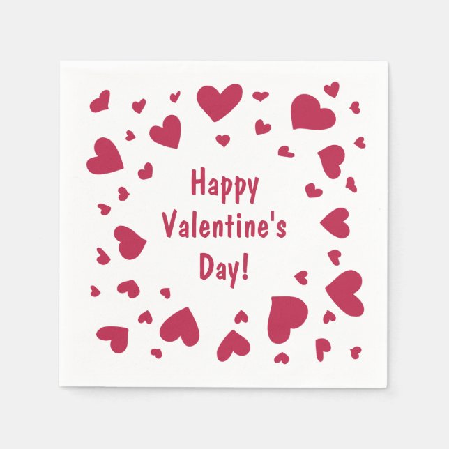 Doodled Red Hearts Valentine's Day Napkin (Front)