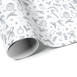 Doodled Winter Motifs framed Christmas design Wrapping Paper