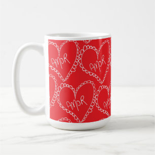 Doodles Black Hearts Valentines Day Pink Coffee Mug