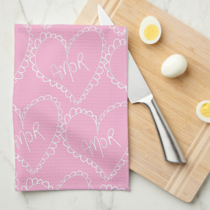 Doodles Black Hearts Valentines Day Pink Kitchen Towel