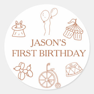 Doodles Circus First Birthday Party Classic Round Sticker