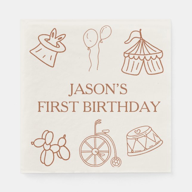 Doodles Circus First Birthday Party Napkin (Front)