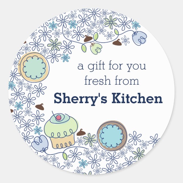 Doodles cookies cupcakes flowers bakery sweets classic round sticker (Front)