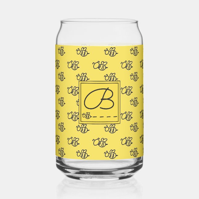 Doodles d'abeilles jaunes d'été Monogrammé (Recto)