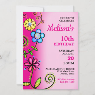 Doodles de fleurs colorées Invitation de fête d'an