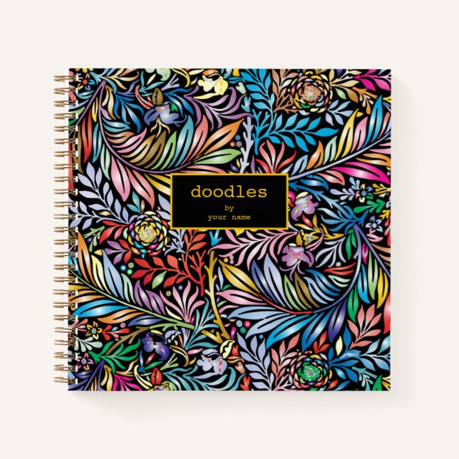 Doodles floraux colorés Sketchbook Carnet spiral (Devant)