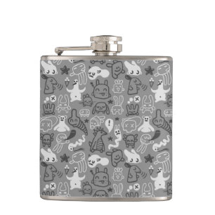 doodles pattern illustration hip flask