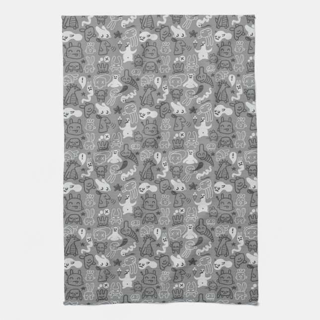 doodles pattern illustration kitchen towel (Vertical)