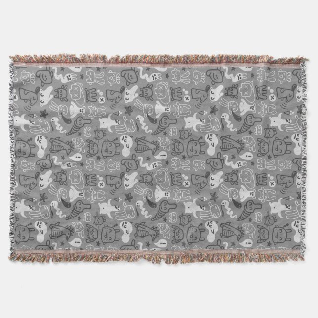 doodles pattern illustration throw blanket (Front)