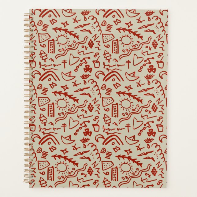 Doodles red and beige  planner (Front)