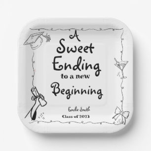 Doodles style Hand Drawn Graduation favours sign Paper Plate