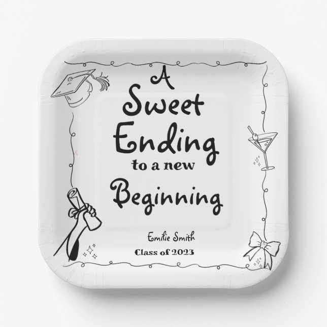 Doodles style Hand Drawn Graduation favours sign Paper Plate (Front)