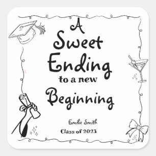 Doodles style Hand Drawn Graduation favours sign Square Sticker