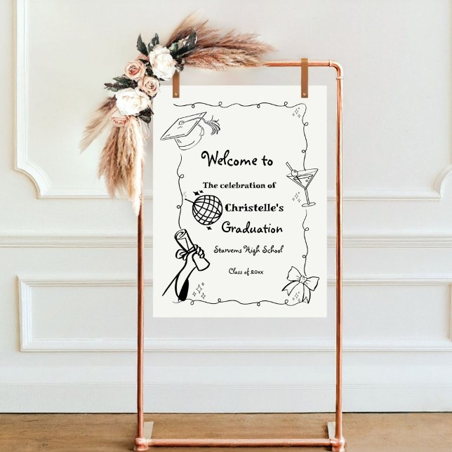 Doodles style Hand Drawn Graduation Party welcome  Poster (Creator Uploaded)