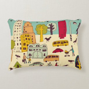 Doodles urban park landscape walking color city li accent pillow