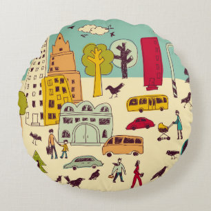 Doodles urban park landscape walking color city li round pillow