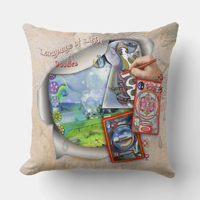 Doodling on the Language of Light Throw Pillow (Front)