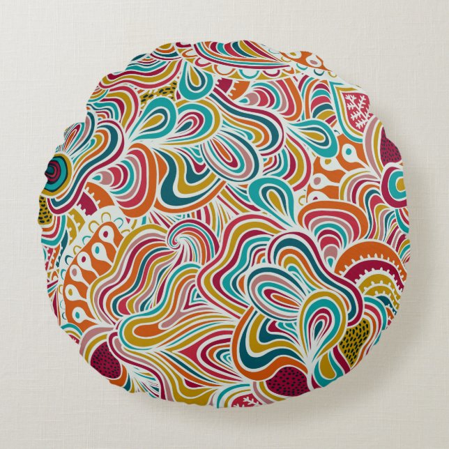 Doodling pattern round pillow (Front)