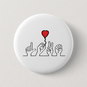Doof, gebarentaal love - liefde. Ik hou van je. 2 Inch Round Button