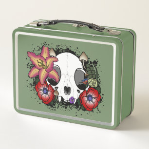 Doom and Bloom Cat Skull Metal Lunch Box