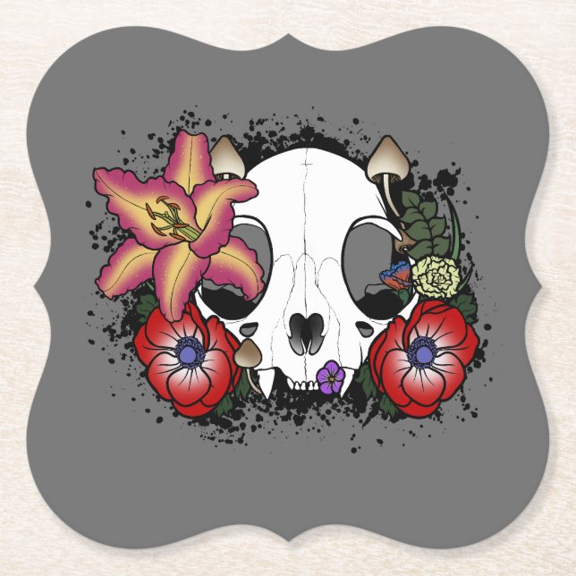 Doom and Bloom Cat Skull Paper Coaster (Front)