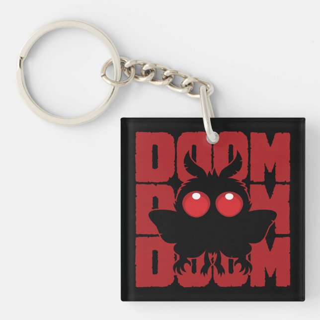 DOOM DOOM DOOM Kawaii Mothman Cryptid Keychain (Front)
