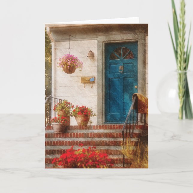 Door - Blue Front Door Holiday Card (Front)