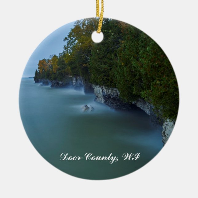 Door County Cave Point Cliffs Ceramic Ornament (Front)