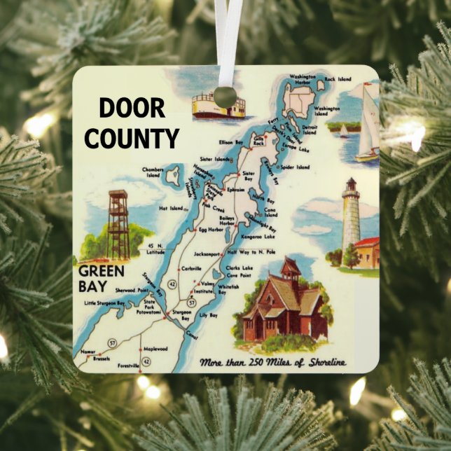 Door County Postcard Map Ornament (Insitu)