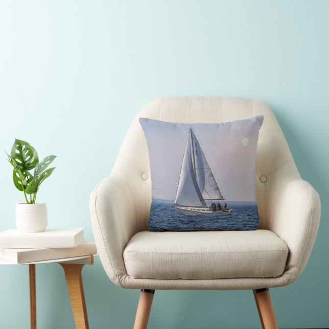 Door County Sailboat – Lake Michigan Blank  Throw Pillow (Chair)
