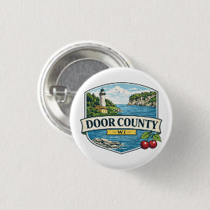 Door County, WI Lighthouse and Lake MichiganMagnet 1 Inch Round Button
