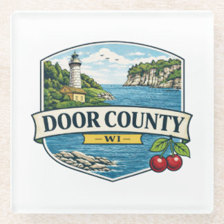 Door County, WI Lighthouse and Lake MichiganMagnet Glass Coaster