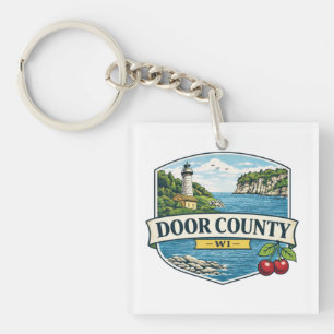Door County, WI Lighthouse and Lake MichiganMagnet Keychain