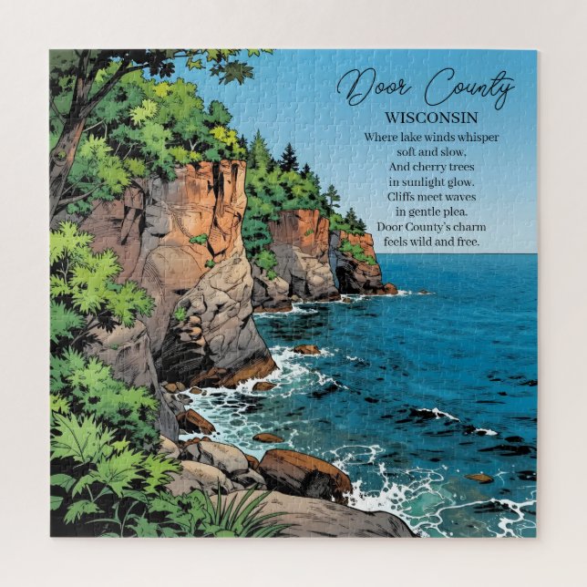 Door County, Wisconsin Illustration and Poem Jigsaw Puzzle (Vertical)