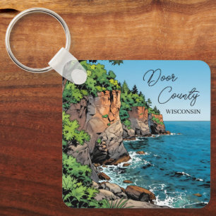 Door County, Wisconsin Illustration Lake Michigan Keychain
