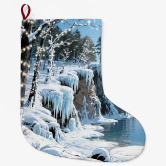 Door County  Wisconsin Winter Christmas  Large Christmas Stocking