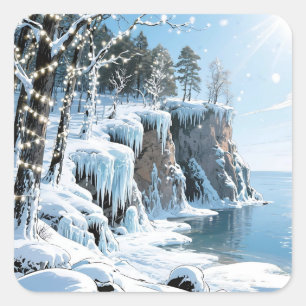 Door County  Wisconsin Winter Christmas  Square Sticker