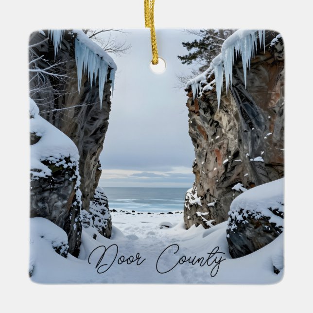 Door County, Wisconsin | Winter Poem Ceramic Ornament (Front)