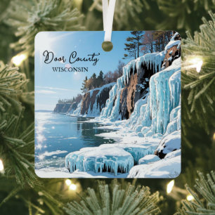Door County  Wisconsin Winter Poem Christmas Metal Ornament