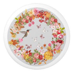 Door Handle Ceramic - grey floral Knob