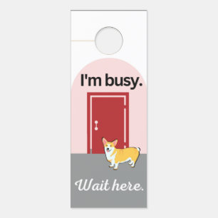 Door hanger: "Busy" and "I'm free" Corgi dog sign