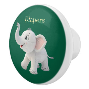 Door Knob Green White Elephant