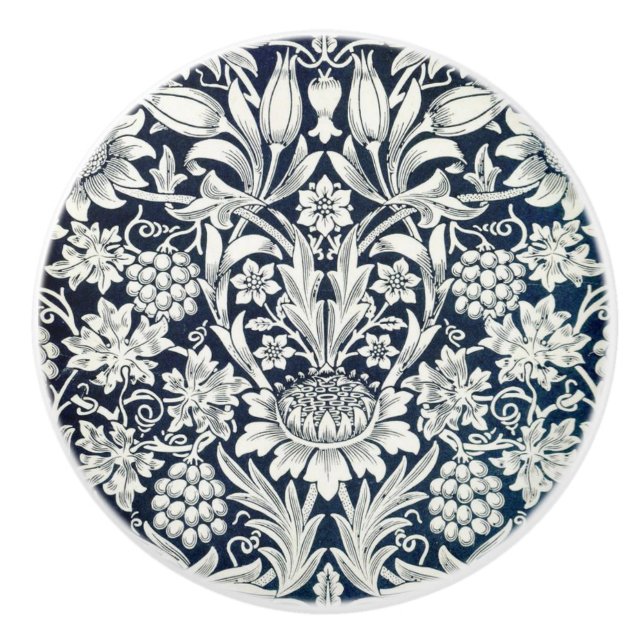 Door Knobs - Blue White Sunflower and Vines (Front)