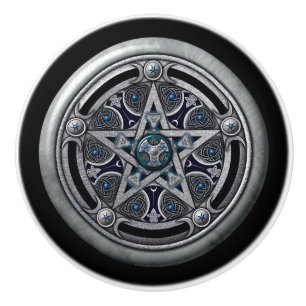 Door Knobs: Silver Pentacle Ceramic Knob